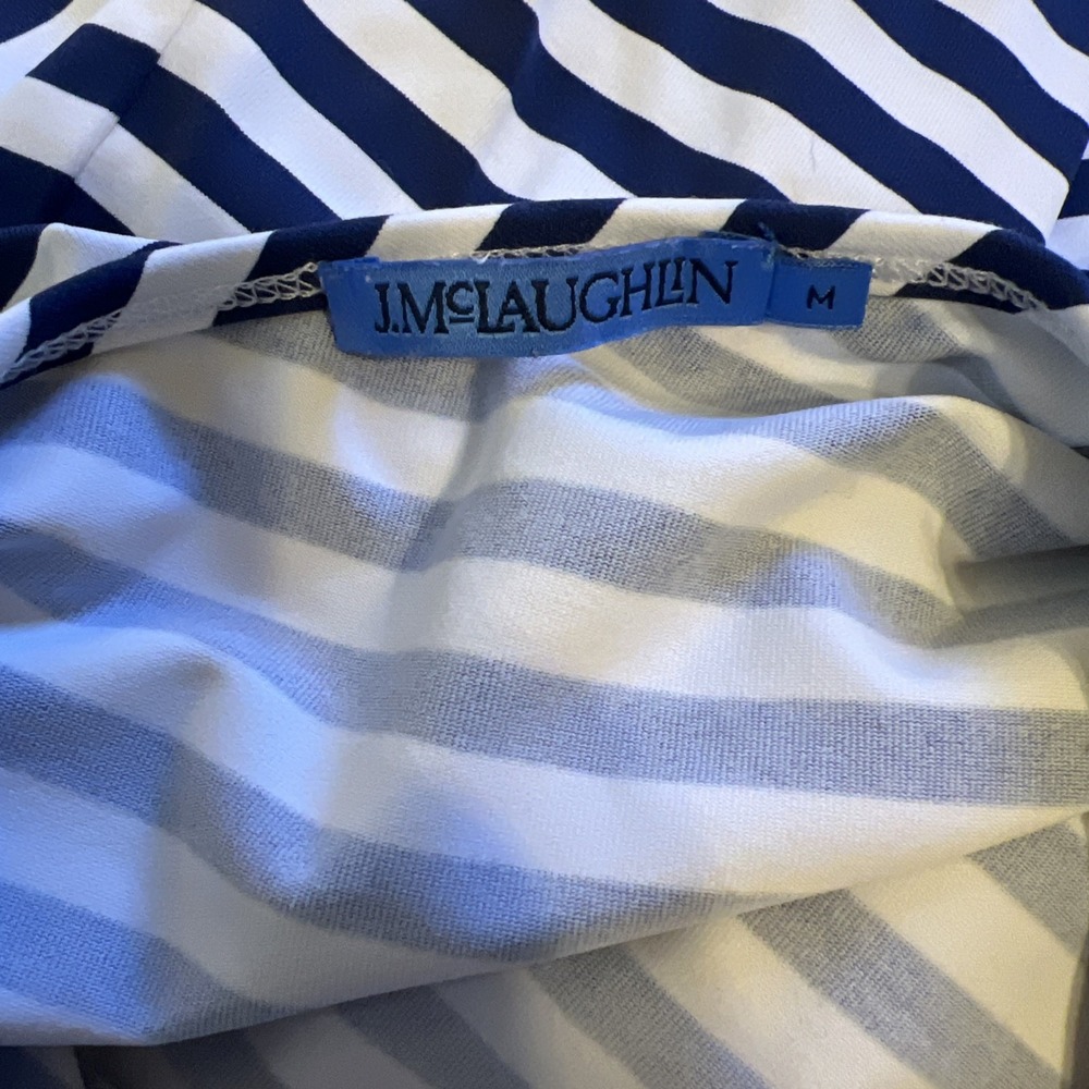 J. McLaughlin Catalina Cloth Striped Side Tie Dress Navy White Medium - Picture 7 of 9